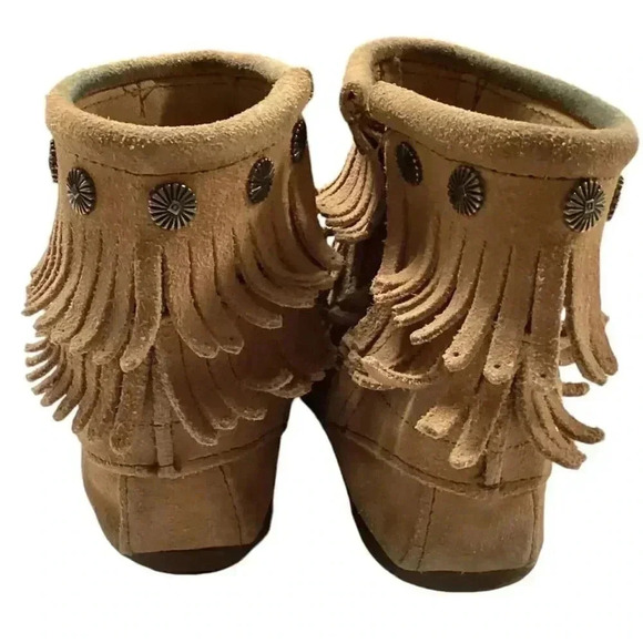 Minnetonka Hi Top Boots Womens 7 Brown Suede Double Fringe Side Zip Moccasin - Picture 6 of 11